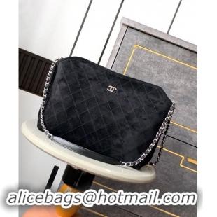 Top Grade Chanel Vintage Quilted Suede Shopping Bag 1207 Black 2024