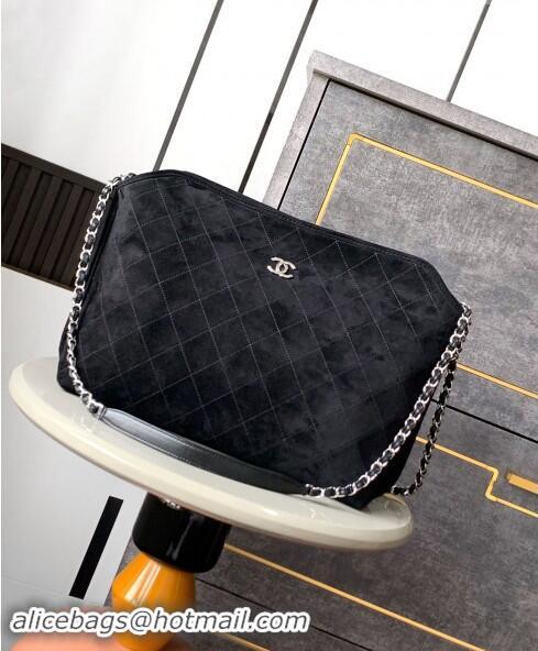 Top Grade Chanel Vintage Quilted Suede Shopping Bag 1207 Black 2024