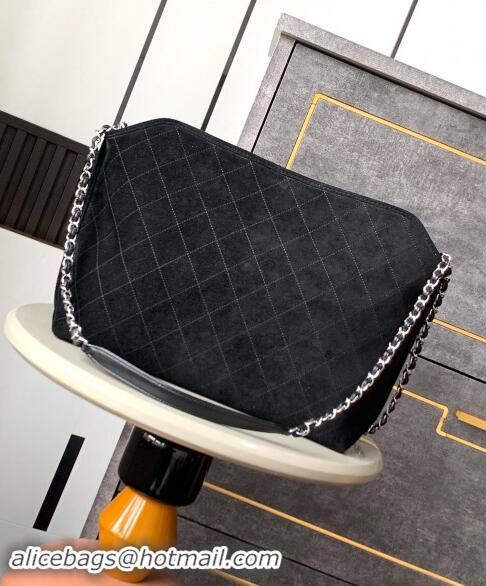 Top Grade Chanel Vintage Quilted Suede Shopping Bag 1207 Black 2024