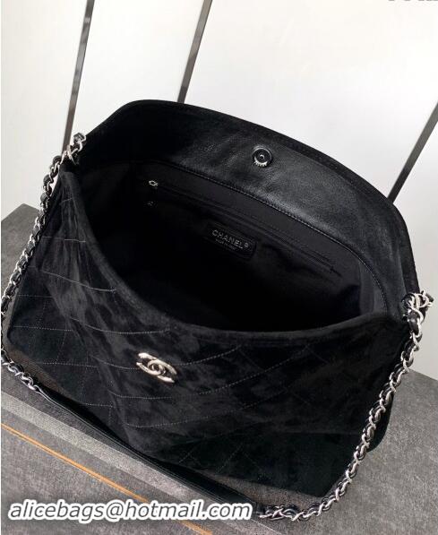 Top Grade Chanel Vintage Quilted Suede Shopping Bag 1207 Black 2024