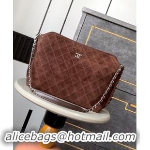 Low Cost Chanel Vintage Quilted Suede Shopping Bag 1207 Coffee Brown 2024