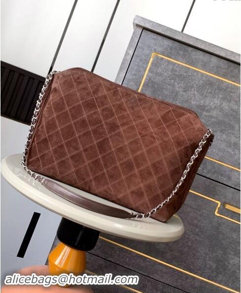 Low Cost Chanel Vintage Quilted Suede Shopping Bag 1207 Coffee Brown 2024