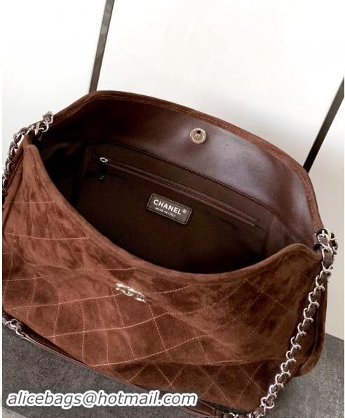 Low Cost Chanel Vintage Quilted Suede Shopping Bag 1207 Coffee Brown 2024