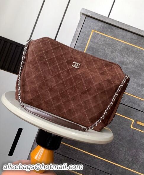 Low Cost Chanel Vintage Quilted Suede Shopping Bag 1207 Coffee Brown 2024