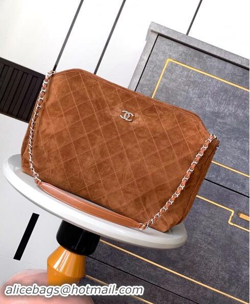 Well Crafted Chanel Vintage Quilted Suede Shopping Bag 1207 Brown 2024