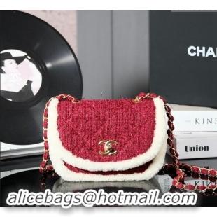 Market Sells Chanel Snow Tweed & Shearling Flap bag 1207 Red 2024