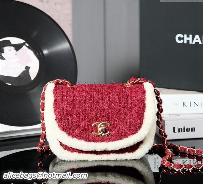 Market Sells Chanel Snow Tweed & Shearling Flap bag 1207 Red 2024