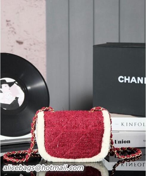 Market Sells Chanel Snow Tweed & Shearling Flap bag 1207 Red 2024