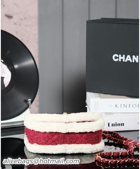 Market Sells Chanel Snow Tweed & Shearling Flap bag 1207 Red 2024