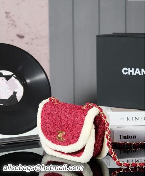 Market Sells Chanel Snow Tweed & Shearling Flap bag 1207 Red 2024