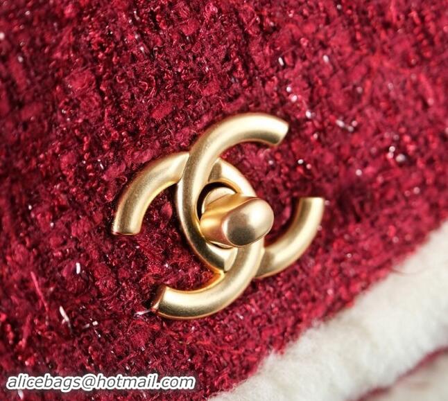 Market Sells Chanel Snow Tweed & Shearling Flap bag 1207 Red 2024