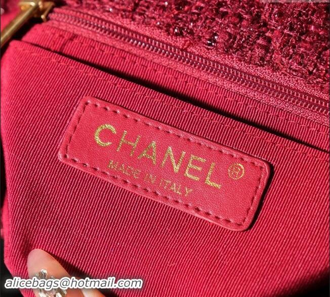 Market Sells Chanel Snow Tweed & Shearling Flap bag 1207 Red 2024