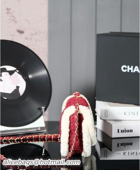 Market Sells Chanel Snow Tweed & Shearling Flap bag 1207 Red 2024