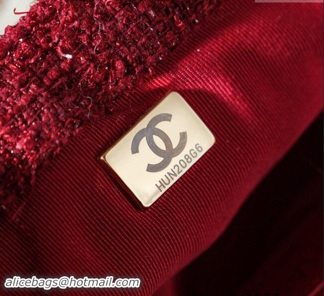 Market Sells Chanel Snow Tweed & Shearling Flap bag 1207 Red 2024