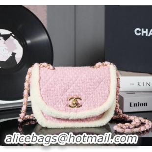 Top Grade Chanel Snow Tweed & Shearling Flap bag 1207 Light Pink 2024