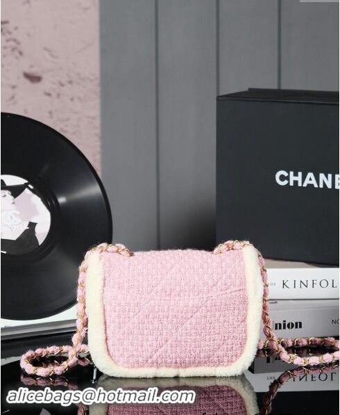 Top Grade Chanel Snow Tweed & Shearling Flap bag 1207 Light Pink 2024