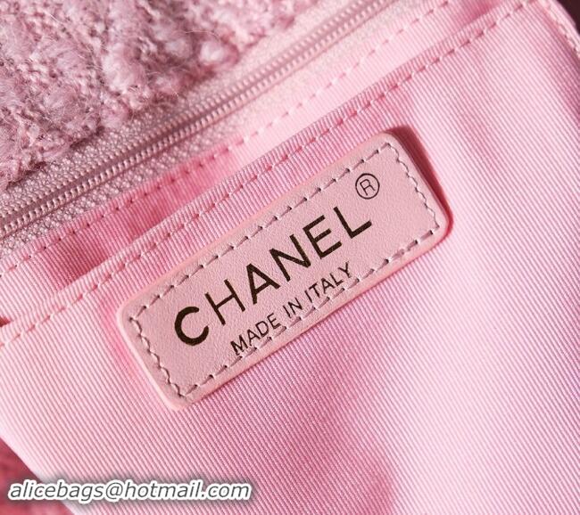 Top Grade Chanel Snow Tweed & Shearling Flap bag 1207 Light Pink 2024