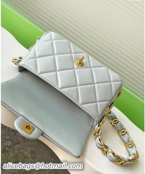 Buy Cheapest Chanel Lambskin Small Flap Bag with CC Chain AS5174 Light Grey 2024