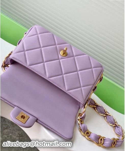 Modern Classic Chanel Lambskin Small Flap Bag with CC Chain AS5174 Purple 2024