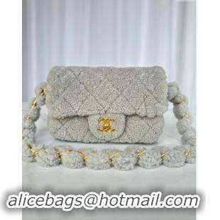 Well Crafted Chanel Shearling Small Flap Bag with CC Chain AS5174 Grey 2024