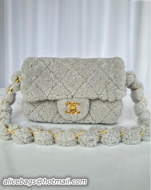 Well Crafted Chanel Shearling Small Flap Bag with CC Chain AS5174 Grey 2024