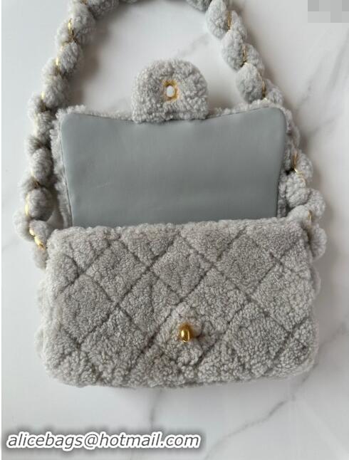 Well Crafted Chanel Shearling Small Flap Bag with CC Chain AS5174 Grey 2024