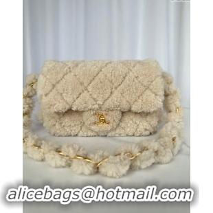 Buy Classic Chanel Shearling Small Flap Bag with CC Chain AS5174 Beige 2024