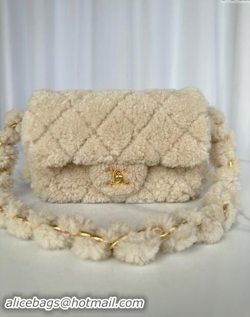 Buy Classic Chanel Shearling Small Flap Bag with CC Chain AS5174 Beige 2024