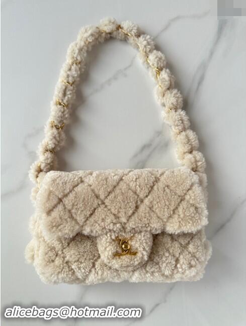 Buy Classic Chanel Shearling Small Flap Bag with CC Chain AS5174 Beige 2024