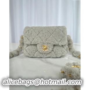 Well Crafted Chanel Shearling Mini Flap Bag with CC Chain AS5175 Grey 2024