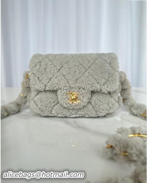 Well Crafted Chanel Shearling Mini Flap Bag with CC Chain AS5175 Grey 2024