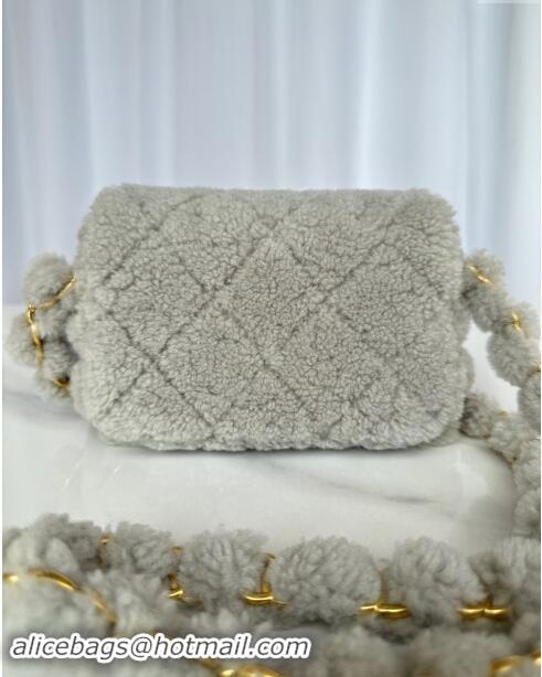 Well Crafted Chanel Shearling Mini Flap Bag with CC Chain AS5175 Grey 2024