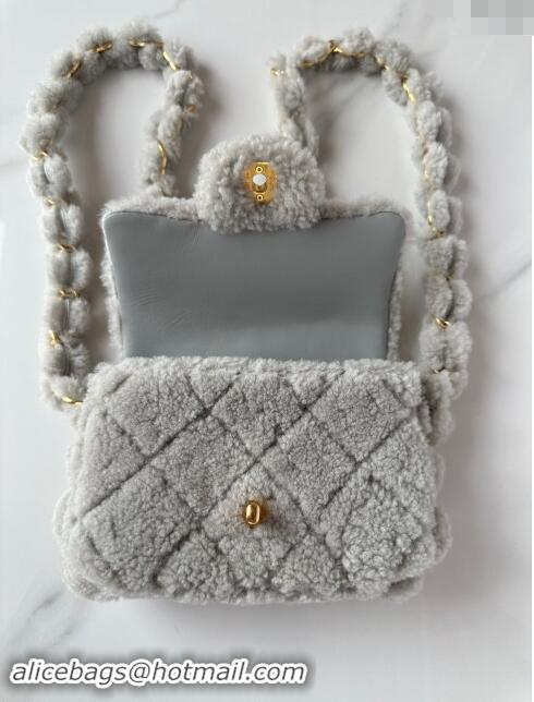 Well Crafted Chanel Shearling Mini Flap Bag with CC Chain AS5175 Grey 2024