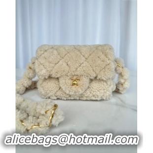 Luxury Classic Chanel Shearling Mini Flap Bag with CC Chain AS5175 Beige 2024