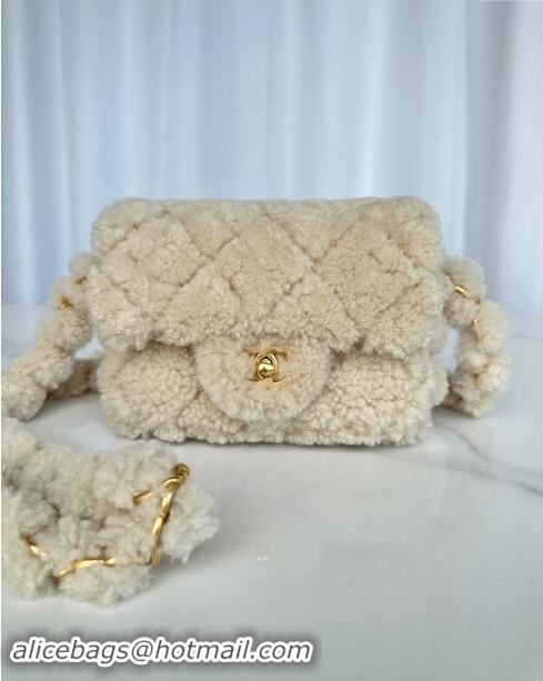 Luxury Classic Chanel Shearling Mini Flap Bag with CC Chain AS5175 Beige 2024