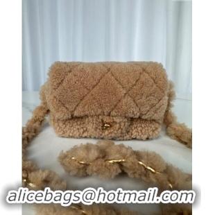 New Release Creation Chanel Shearling Mini Flap Bag with CC Chain AS5175 Brown 2024 