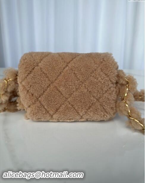 New Release Creation Chanel Shearling Mini Flap Bag with CC Chain AS5175 Brown 2024 