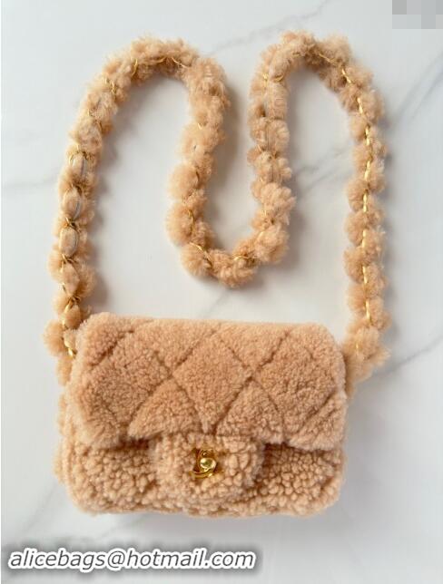 New Release Creation Chanel Shearling Mini Flap Bag with CC Chain AS5175 Brown 2024 