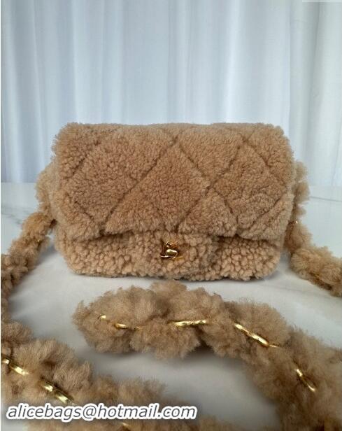 New Release Creation Chanel Shearling Mini Flap Bag with CC Chain AS5175 Brown 2024 