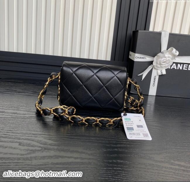 Well Crafted Chanel Lambskin Mini Flap Bag with CC Chain AS5175 Black 2024