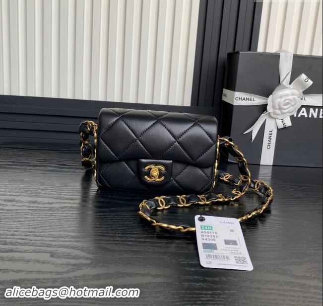 Well Crafted Chanel Lambskin Mini Flap Bag with CC Chain AS5175 Black 2024