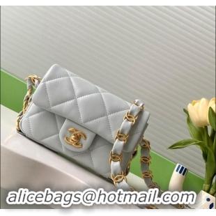 Unique Discount Chanel Lambskin Mini Flap Bag with CC Chain AS5175 Light Grey 2024