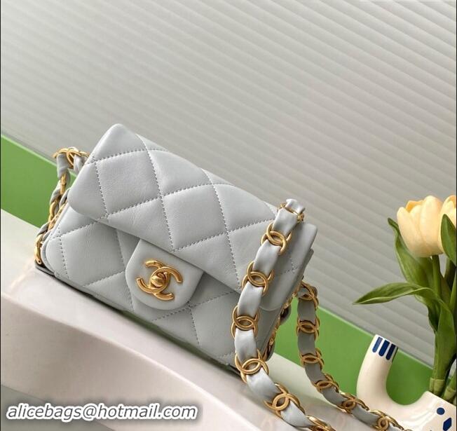 Unique Discount Chanel Lambskin Mini Flap Bag with CC Chain AS5175 Light Grey 2024