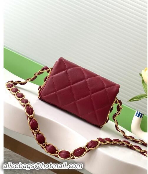 Original Cheap Chanel Lambskin Mini Flap Bag with CC Chain AS5175 Burgundy 2024