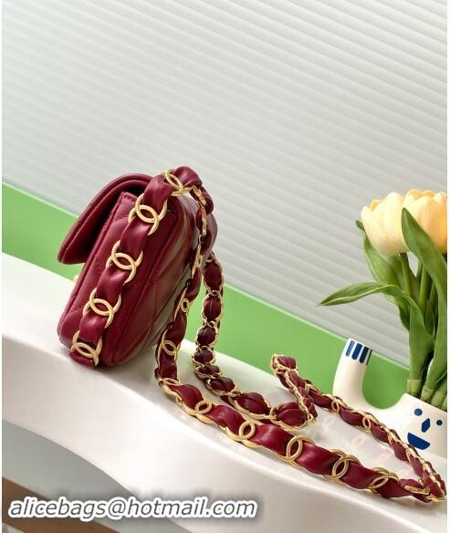 Original Cheap Chanel Lambskin Mini Flap Bag with CC Chain AS5175 Burgundy 2024