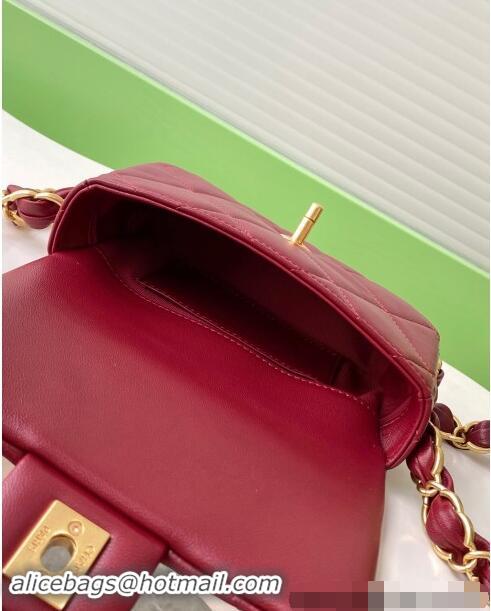 Original Cheap Chanel Lambskin Mini Flap Bag with CC Chain AS5175 Burgundy 2024