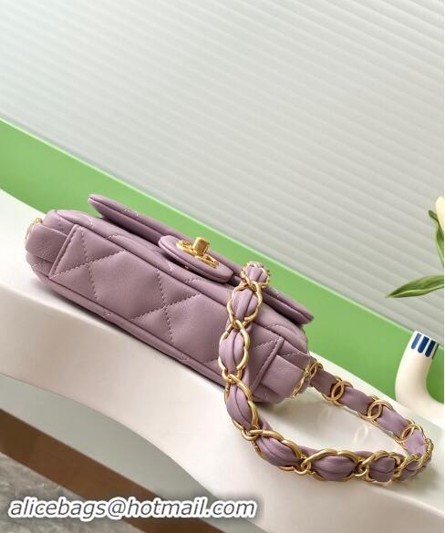 Pretty Style Chanel Lambskin Mini Flap Bag with CC Chain AS5175 Purple 2024