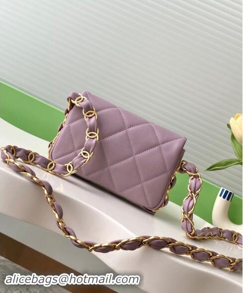 Pretty Style Chanel Lambskin Mini Flap Bag with CC Chain AS5175 Purple 2024