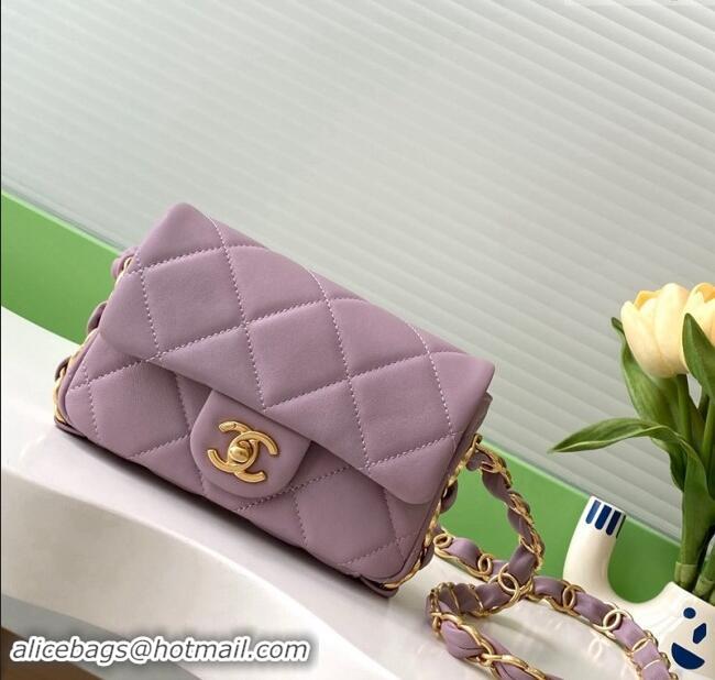 Pretty Style Chanel Lambskin Mini Flap Bag with CC Chain AS5175 Purple 2024