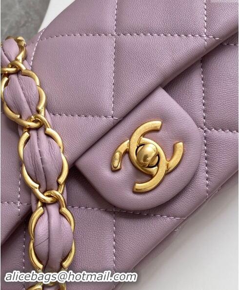 Pretty Style Chanel Lambskin Mini Flap Bag with CC Chain AS5175 Purple 2024